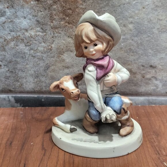 Goebel Porcelain Rodeo Cowgirl Roping Calf Figurine 1978 - Picture 1 of 11